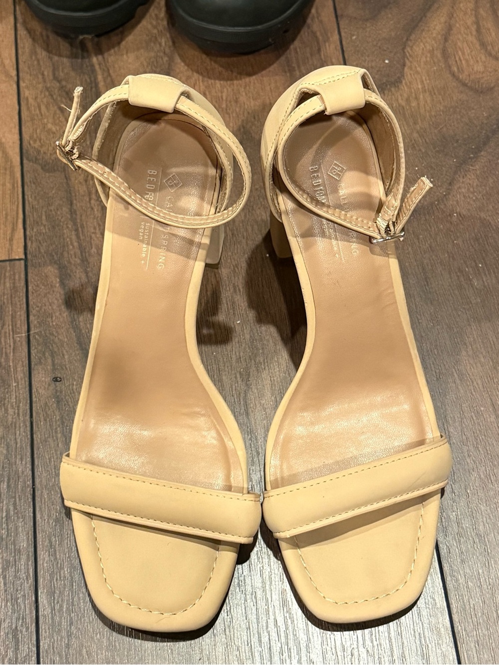 Beige Nude Neutral Ankle-Strap Block Heel Sandals - Call It Spring